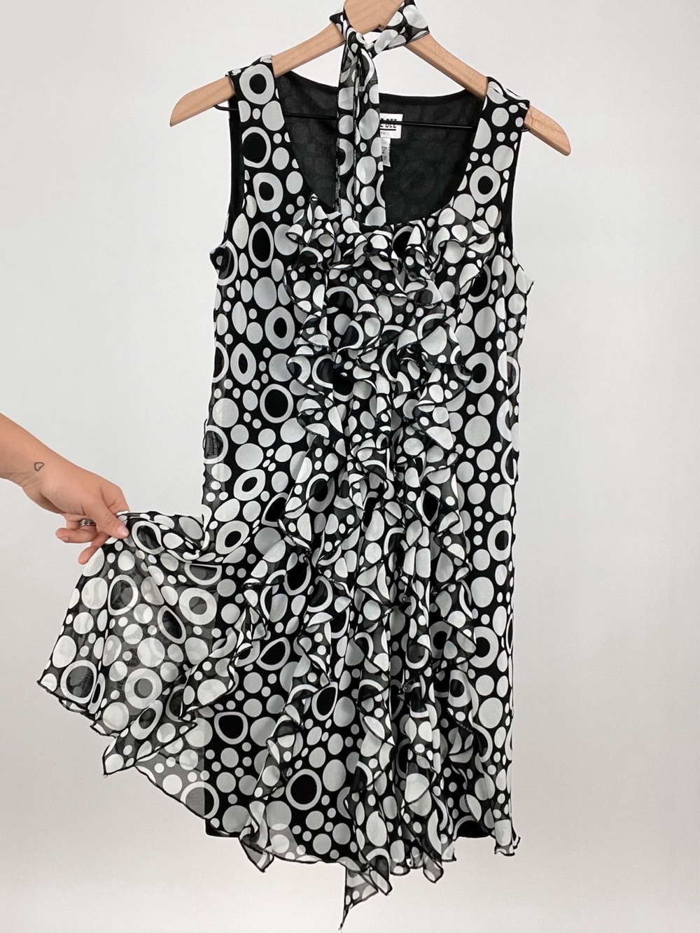 Robbie Bee Polka Dot Tie Waist Ruffle Mini Dress